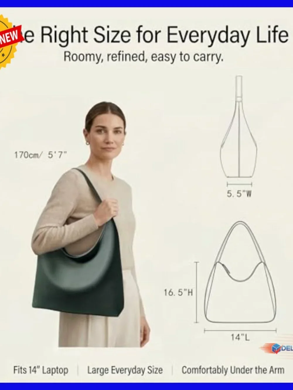 Large Vegan Leather Hobo Tote with Full Zip and Center Divider